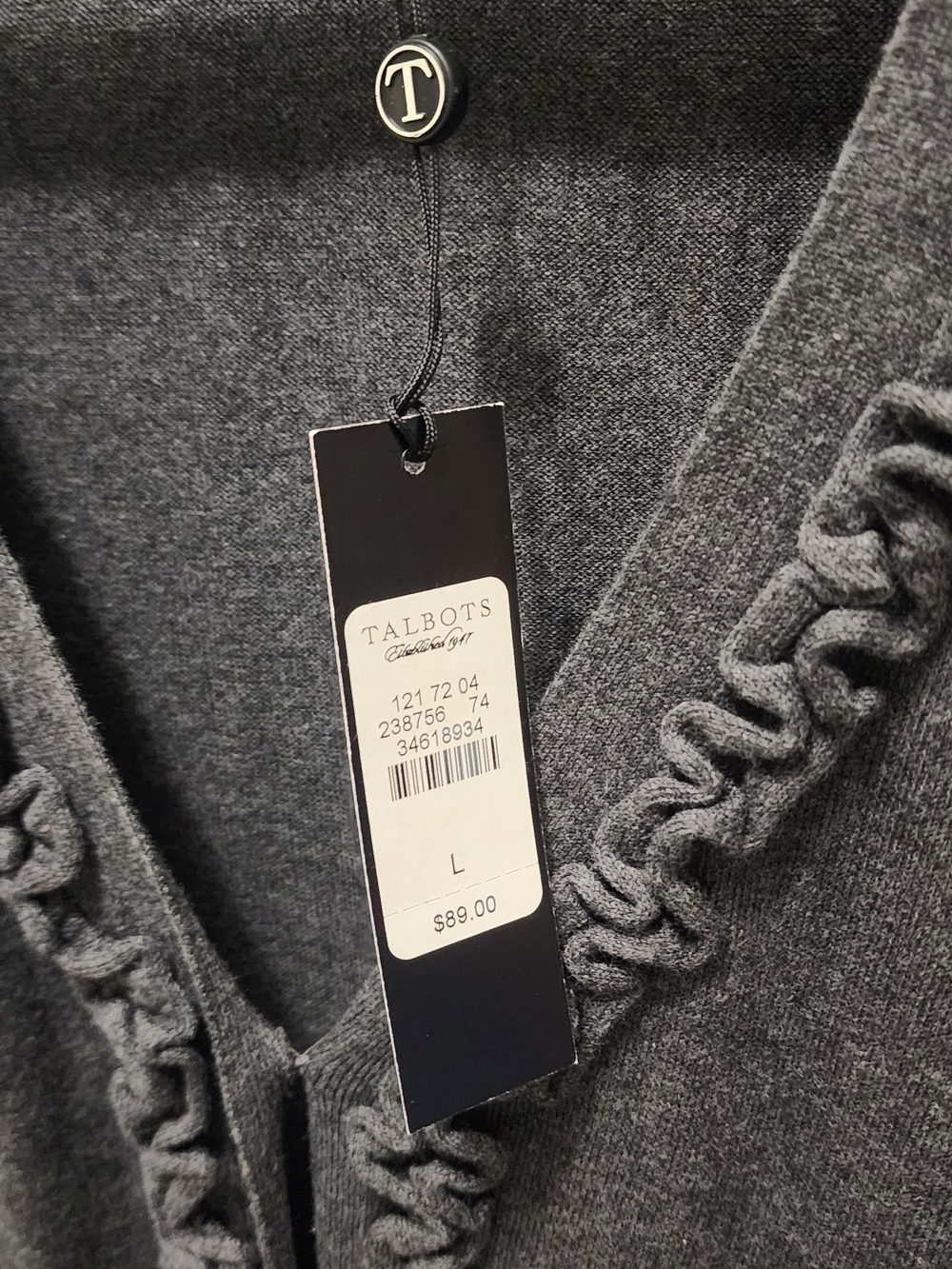 Talbots Dark Gray Ruffled V-Neck Cardigan - Picture 2 of 5